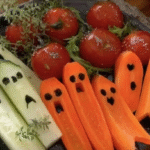 Spooky Halloween veggie platter shaped like a skeleton