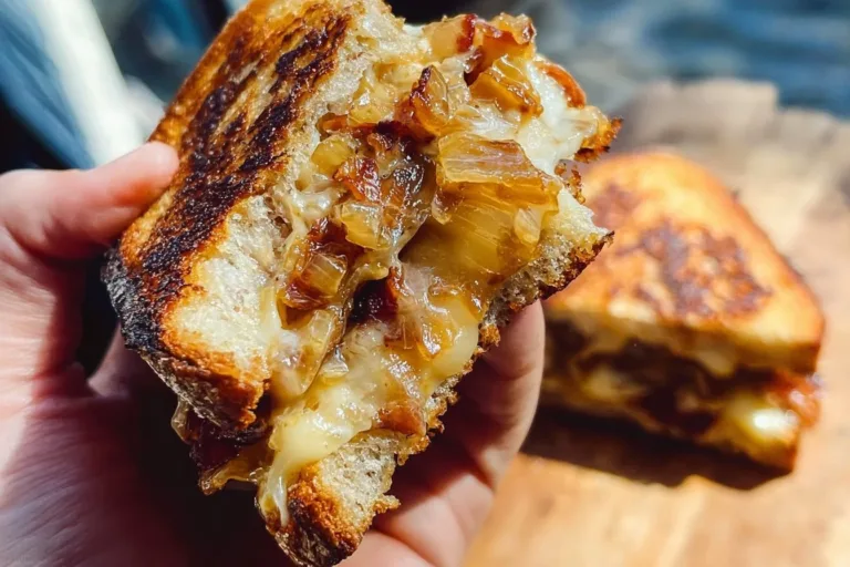 Gourmet adult grilled cheese sandwich with figs and bacon on a plate