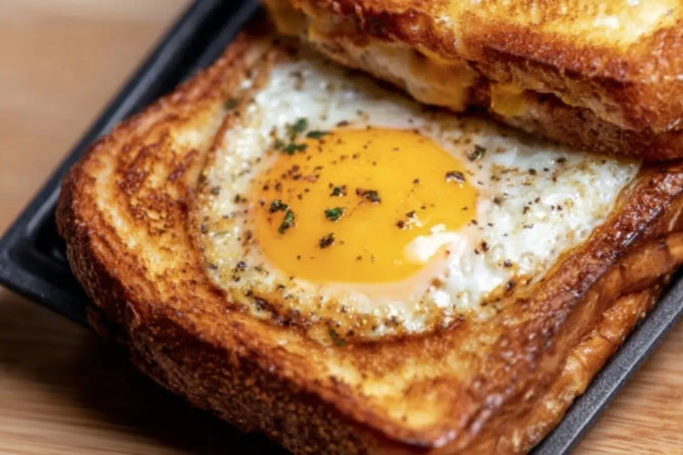 Delicious air fryer egg and cheese toast ready to eat.