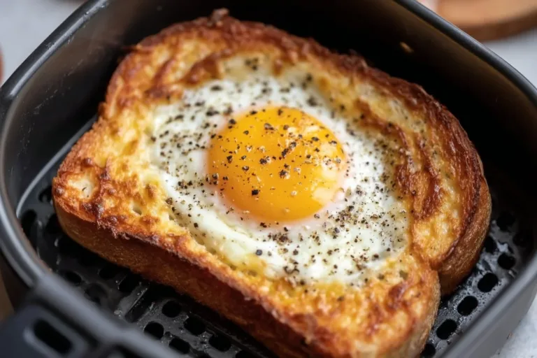 Air fryer egg and cheese toast served on a plate with fresh herbs