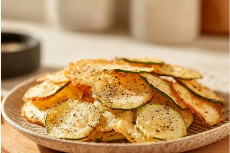 Crispy air fryer zucchini slices served with dipping sauce