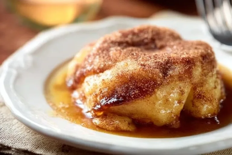 Freshly baked apple dumplings served with cinnamon and caramel sauce