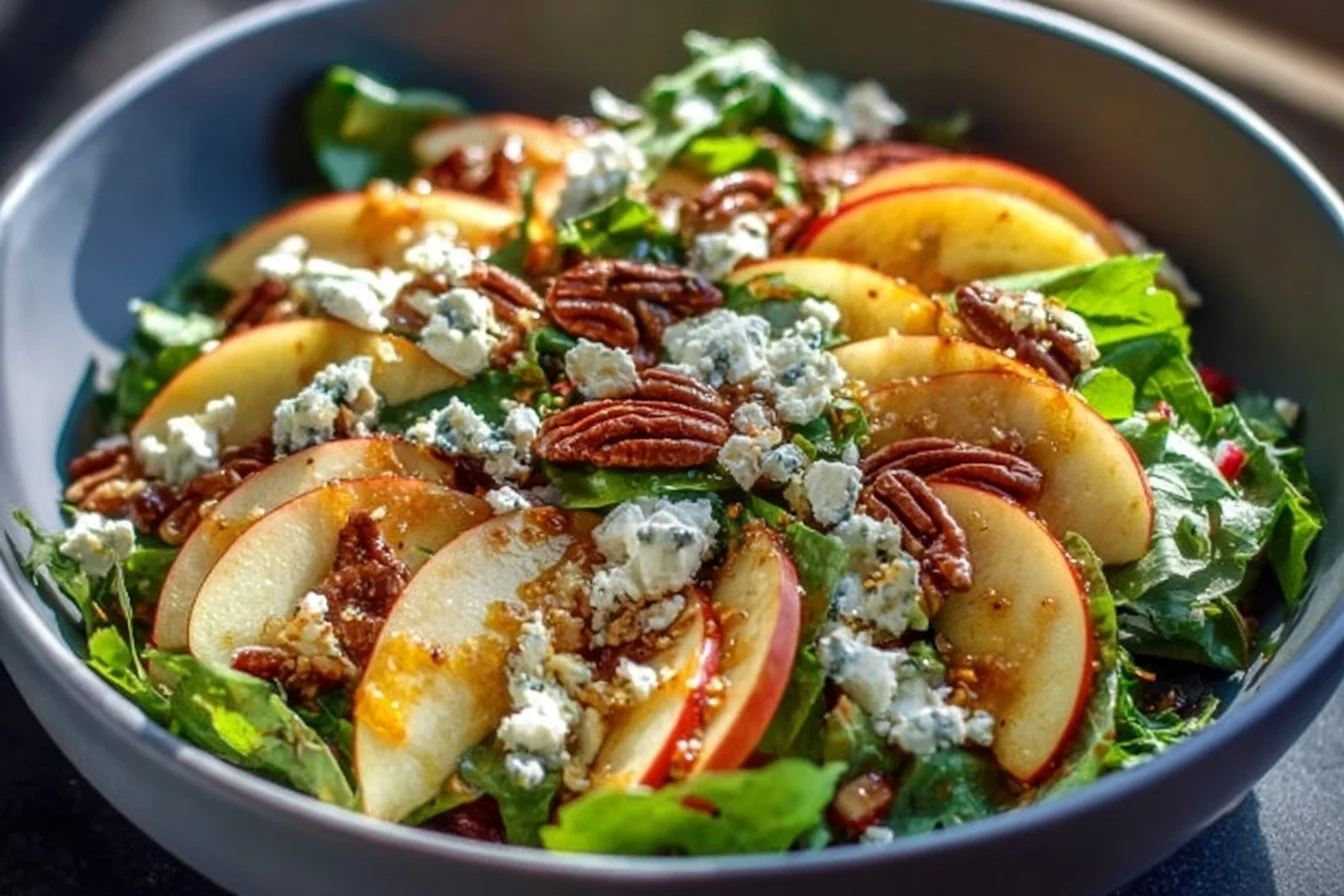 Autumn harvest honeycrisp apple and feta salad with mixed greens