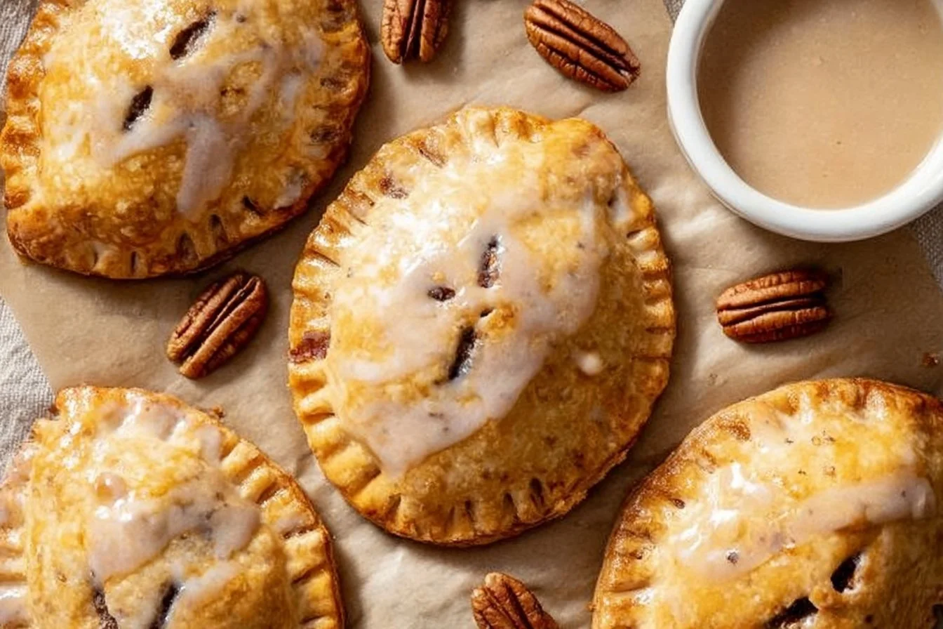 Deliciously baked pecan hand pies filled with rich pecans and served on a plate.