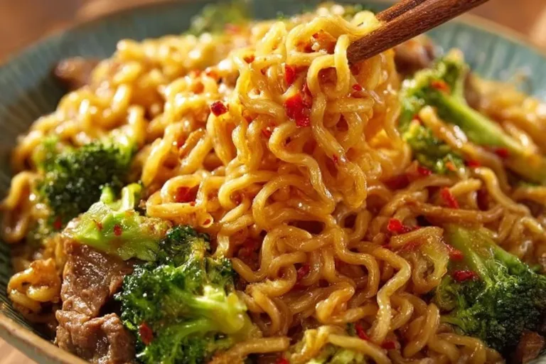 Delicious Beef and Broccoli Ramen Stir Fry with fresh vegetables and tender beef