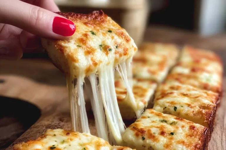 Delicious cheesy garlic bread fresh out of the oven, perfect for sharing.