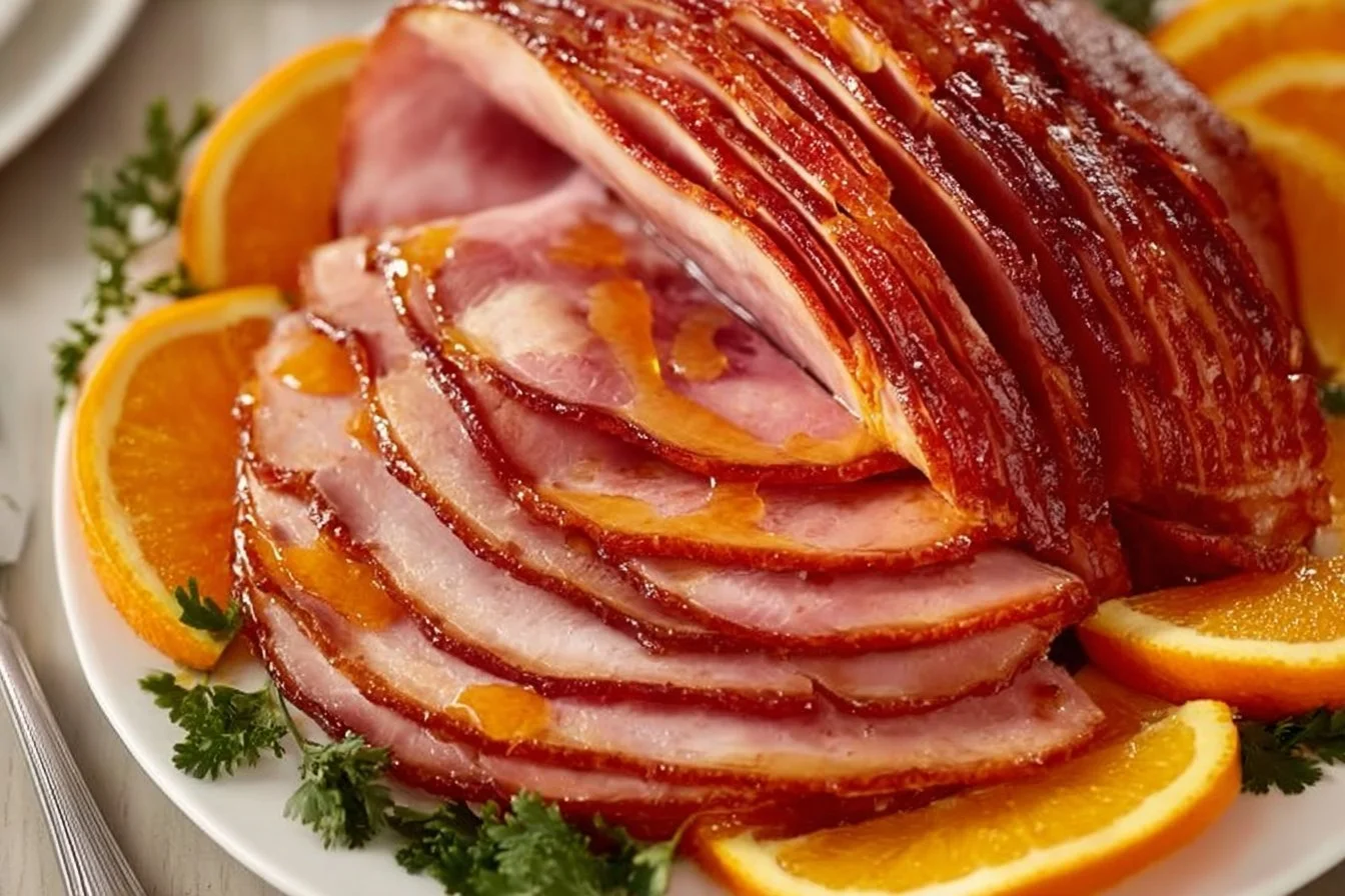 Brown Sugar Honey Glazed Spiral Ham cooked to perfection with a sweet glaze.