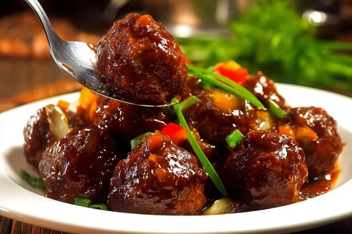 Plate of Cabbage Manchurian with colorful garnishes
