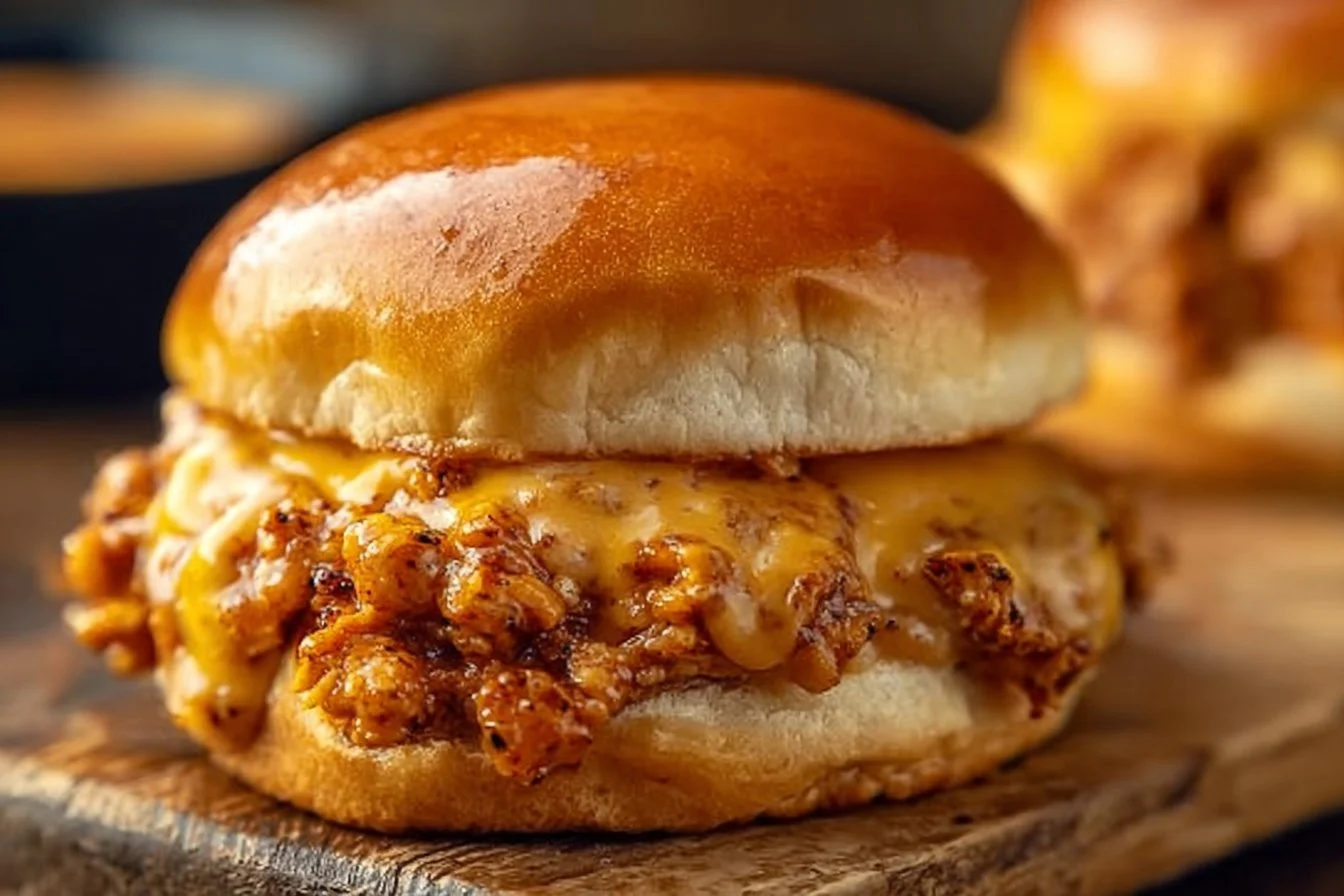 Delicious Cajun Chicken Sloppy Joes served on a bun with toppings.