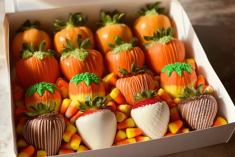 Candy Corn Halloween Strawberries decorated for a festive Halloween treat