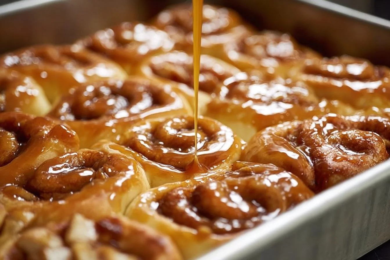 Delicious caramel apple cinnamon rolls drizzled with caramel glaze