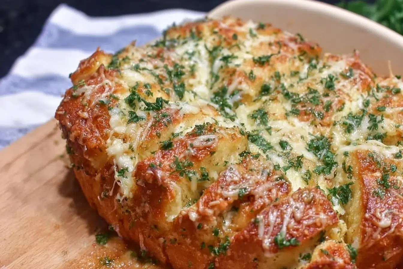 Cheesy Hawaiian roll garlic bread recipe from TikTok with gooey cheese and garlic.
