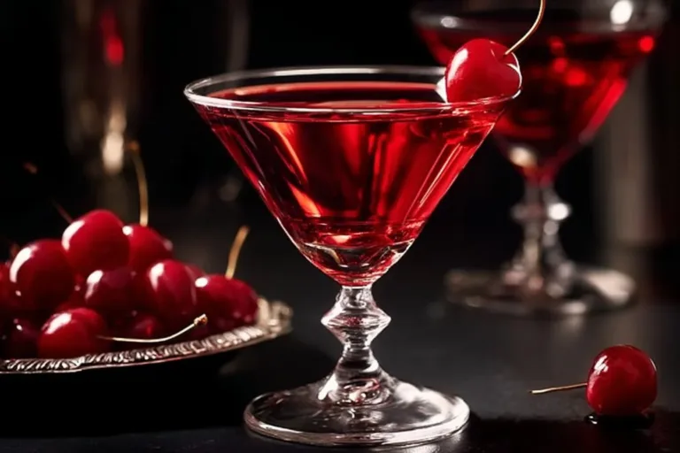Delicious Cherry Liqueur cocktail garnished with fresh cherries