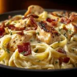 Delicious Chicken Bacon Ranch Pasta with creamy sauce and crispy bacon