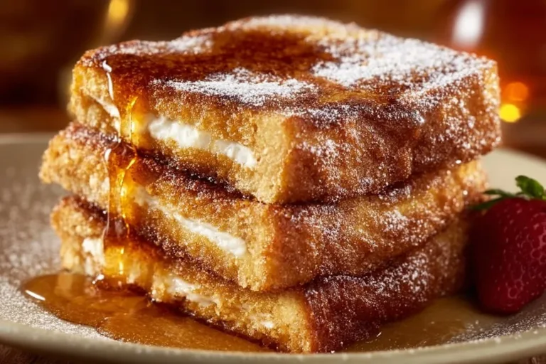 Delicious Churro French Toast topped with cinnamon sugar and served on a plate