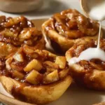Delicious cinnamon roll apple pie topped with icing and cinnamon
