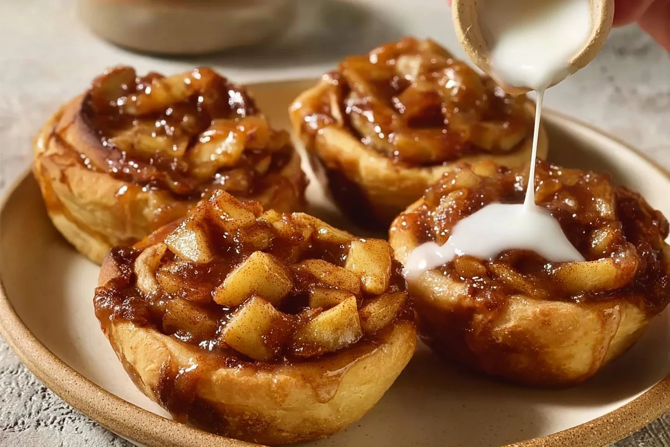 Delicious cinnamon roll apple pie topped with icing and cinnamon