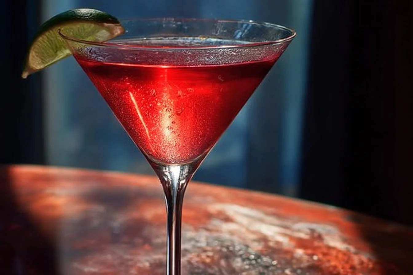 Refreshing Cîroc Cosmo cocktail garnished with a twist of lime