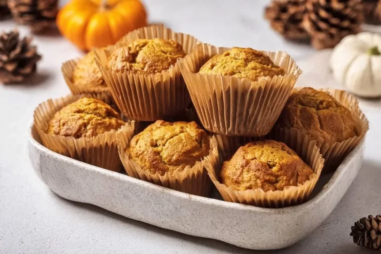 Cozy pumpkin muffins fresh out of the oven, topped with spices.