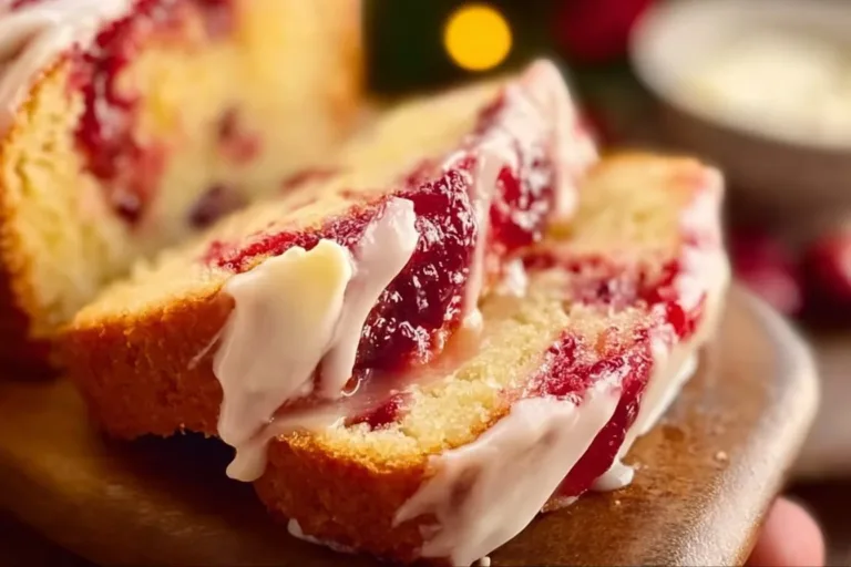 Loaf of freshly baked Cranberry Orange Bread with cranberries and orange zest