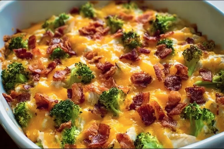 Creamy low carb chicken casserole served in a baking dish