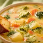 Creamy vegetable soup in a bowl with fresh herbs