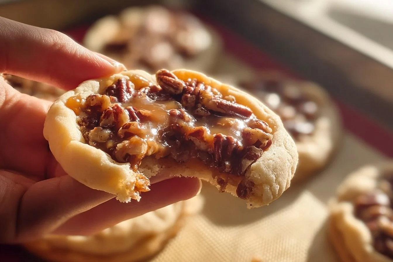 Delicious Crumbl pecan pie cookies with pecans and caramel topping