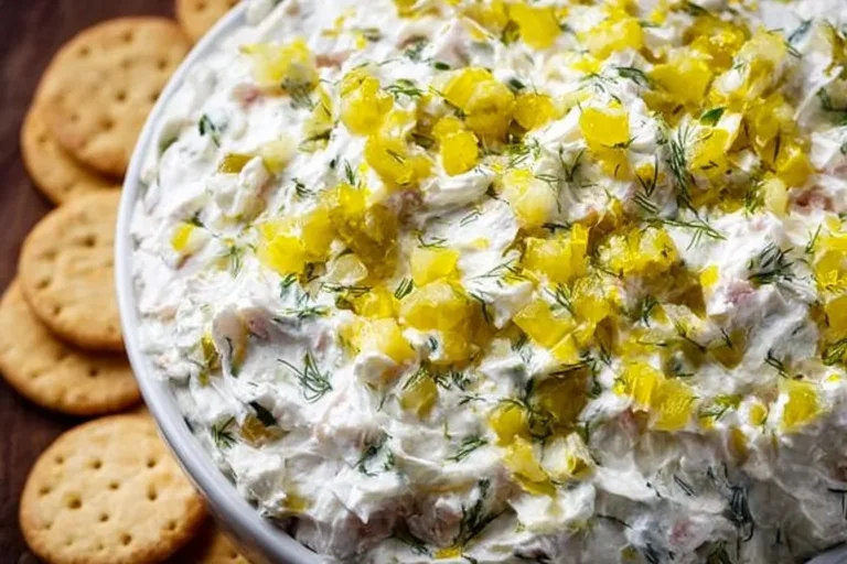 Delicious Dill Pickle Dip served with tortilla chips
