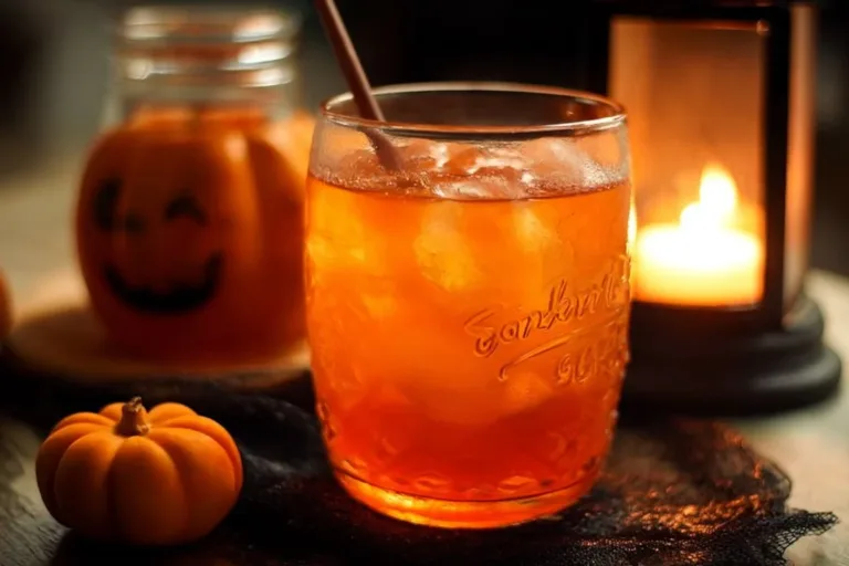 Festive Drunk Pumpkin Cocktail in a glass with spices and pumpkin garnish