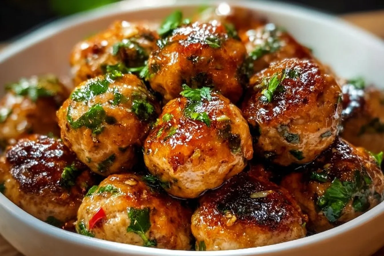 Delicious easy Thai baked chicken meatballs served on a plate