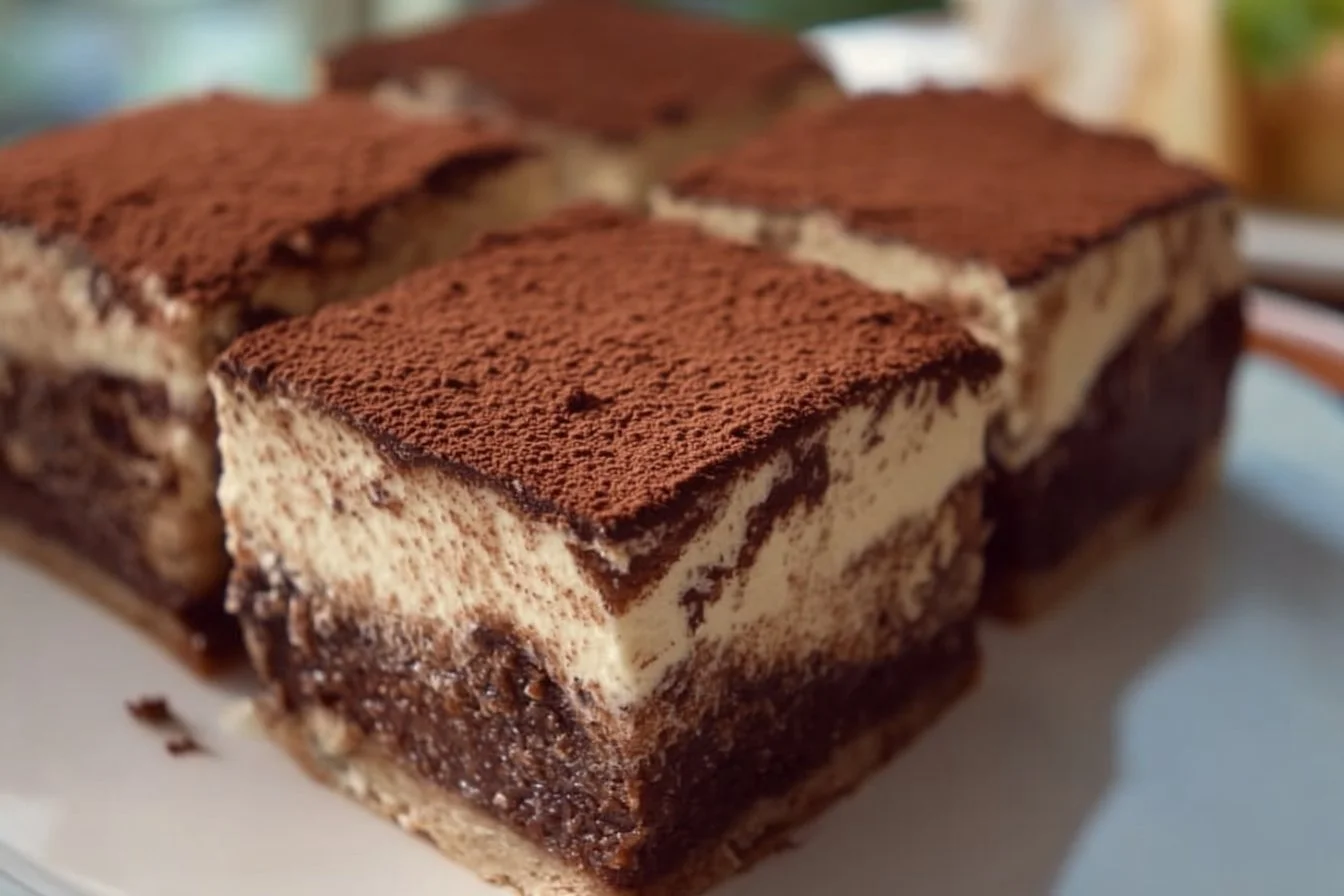 Delicious easy tiramisu brownies with chocolate and coffee flavors