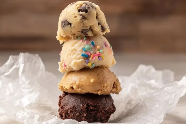 Edible chocolate chip cookie dough recipe with chocolate chips and mixing bowl
