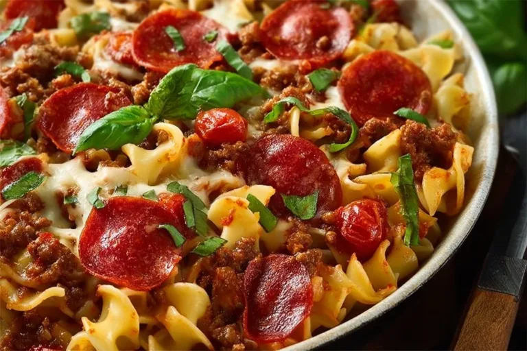 Delicious Egg Noodle Pizza Casserole ready to be served.