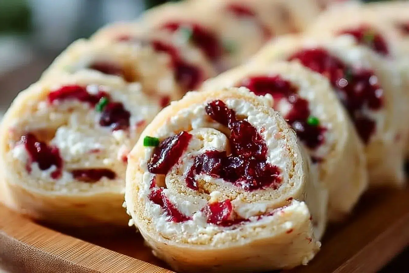 Festive Christmas Cranberry Roll Ups ready for holiday celebrations.
