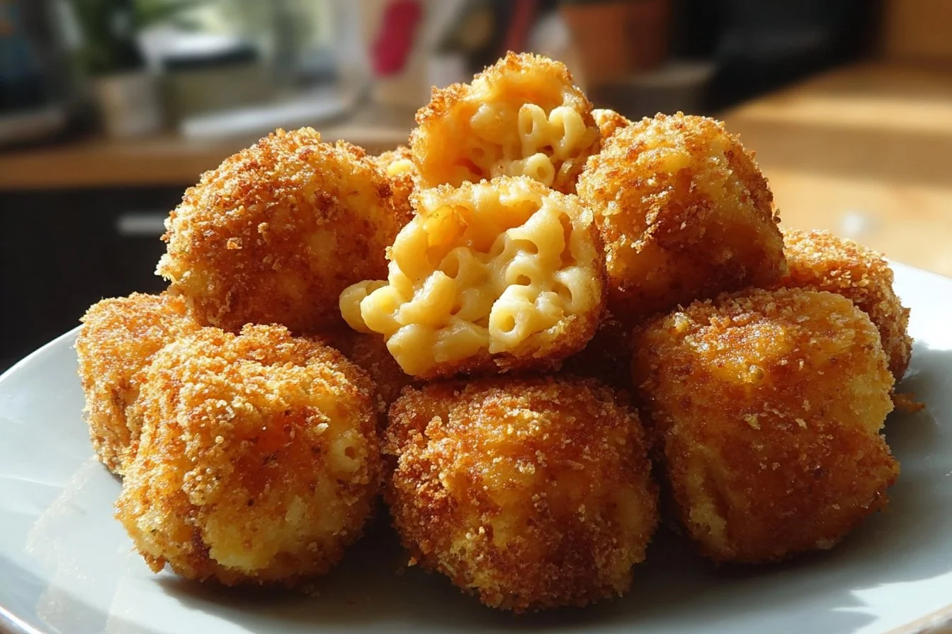 Crispy Fried Mac and Cheese Bites served on a plate.