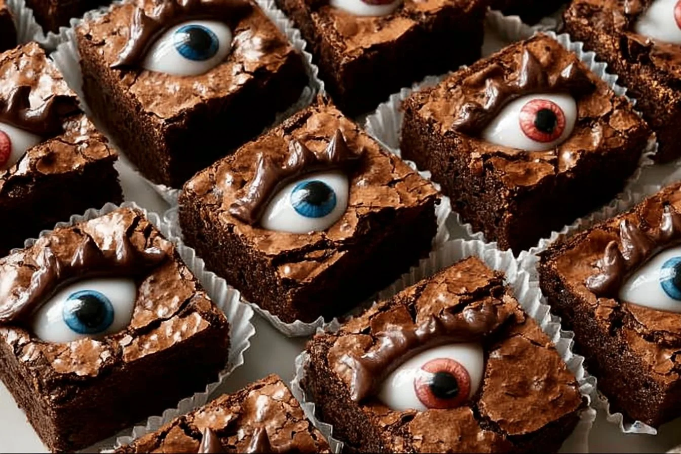 Delicious Fright Night Brownies with spooky decorations for Halloween