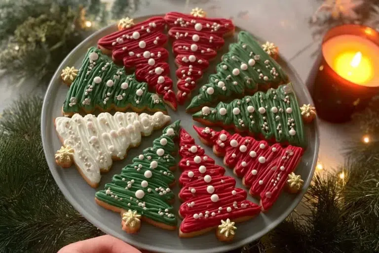 Frosted Christmas brownies decorated for the holiday season