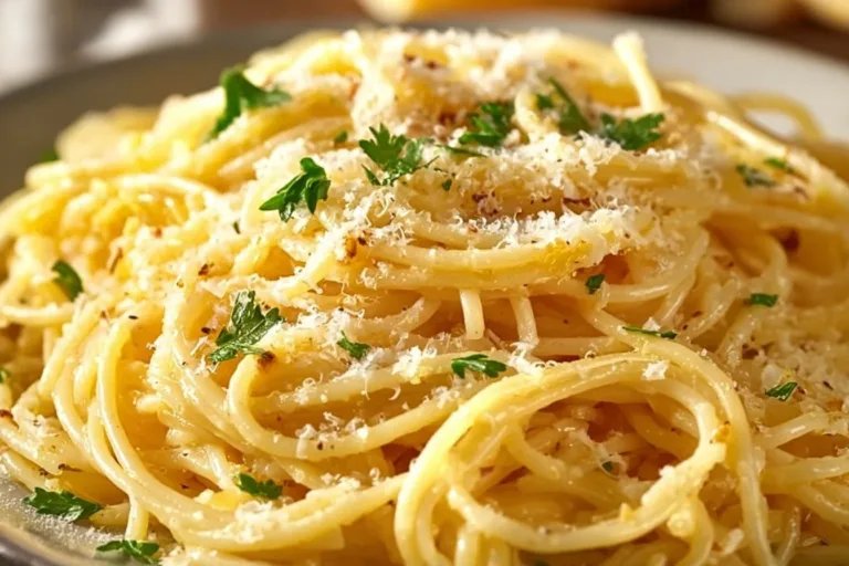 Delicious Garlic Butter Noodles served in a bowl garnished with herbs