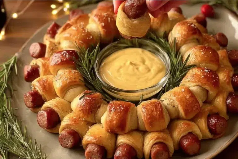 Plate of Holiday Pigs in a Blanket served as a festive appetizer