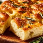 Homemade focaccia bread topped with herbs and olive oil
