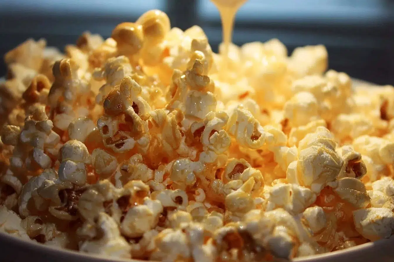 Delicious Honey Butter Popcorn in a bowl, a sweet and savory snack treat.