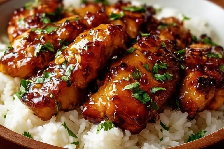 Delicious honey garlic chicken breasts garnished with green onions