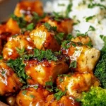 Delicious hot honey chicken bowl with vibrant vegetables and rice.
