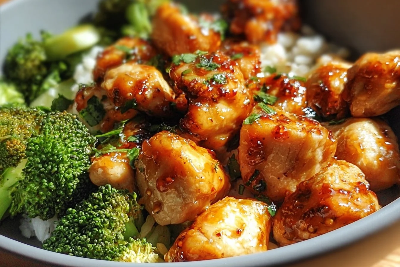 Hot Honey Chicken Bowl featuring crispy chicken and spicy honey drizzle