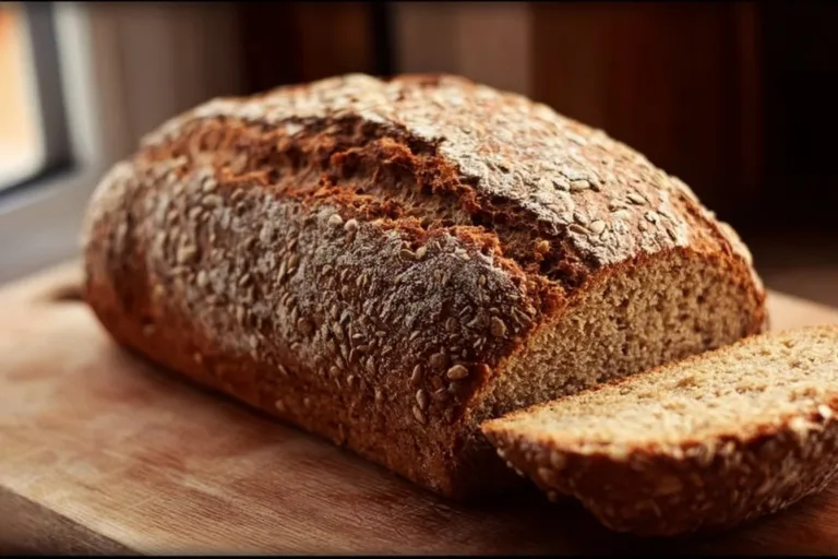 Homemade Ezekiel bread made with sprouted grains and legumes.