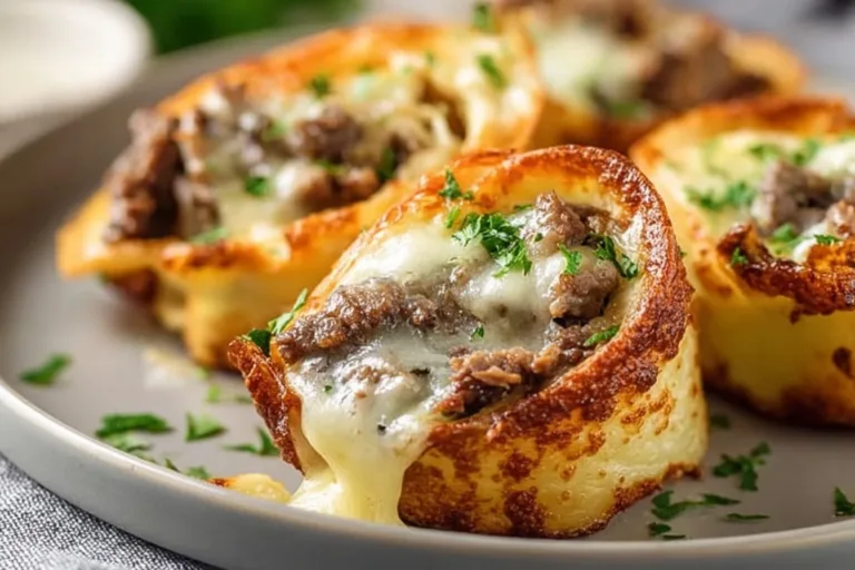 Keto Philly Cheesesteak Rolls with melted cheese and steak in a low-carb wrap.