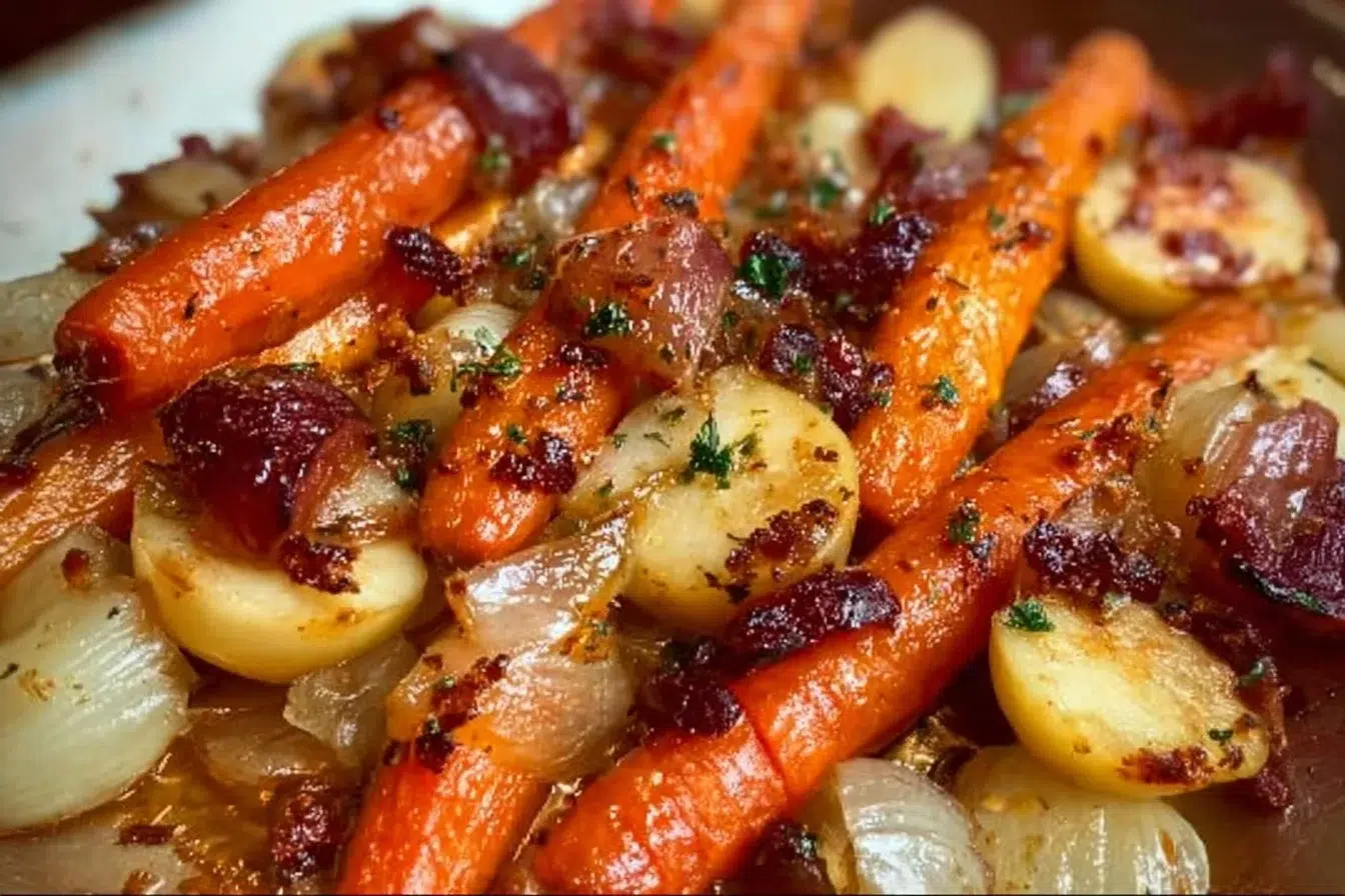 Delicious Maple Dijon Roasted Carrots and Apples dish served on a plate
