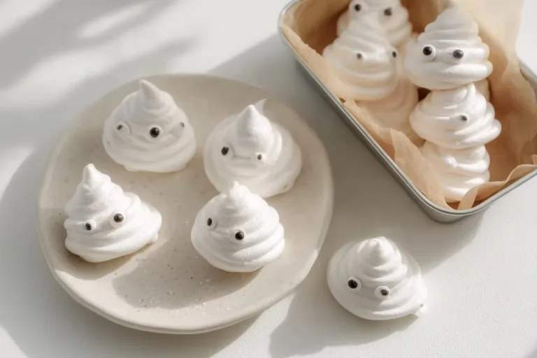 Meringue Ghost Cookies decorated for Halloween