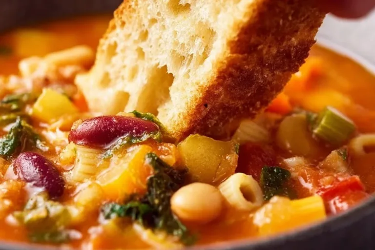 Delicious homemade minestrone soup with fresh vegetables and pasta
