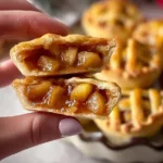 Freshly baked mini apple pies topped with cinnamon and flaky crust